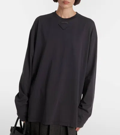 Prada Charcoal Cotton Oversize T-shirt In Grey