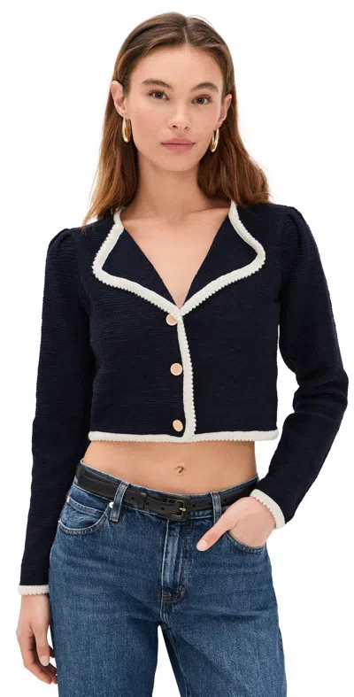 Frame Corded Cardi Knitted Wool And Cotton Top In Navy Multi
