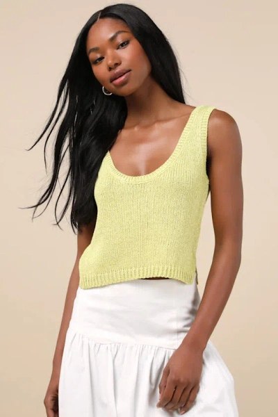 Lulus Elevated Staple Lime Green Lurex Cropped Sweater Tank Top In Green