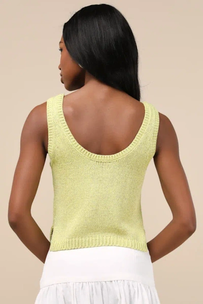 Lulus Elevated Staple Lime Green Lurex Cropped Sweater Tank Top In Green