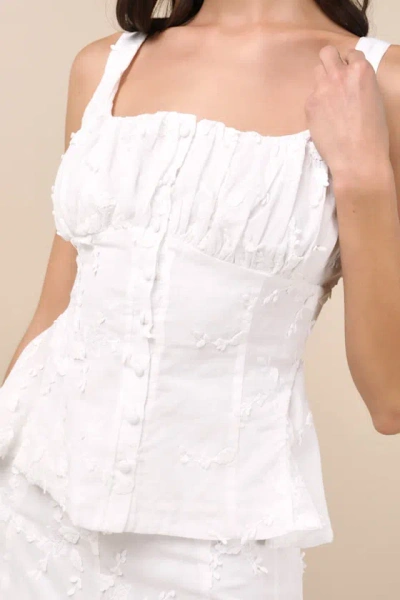Extro & Vert Bella White Embroidered Button-front Top In White