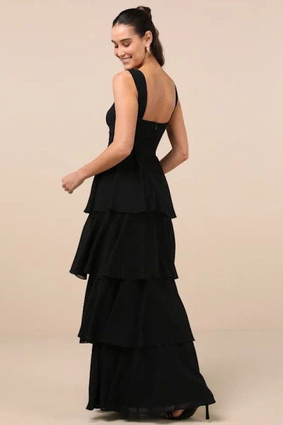 Lulus Carlynda Black Tiered Bustier Maxi Dress In Black