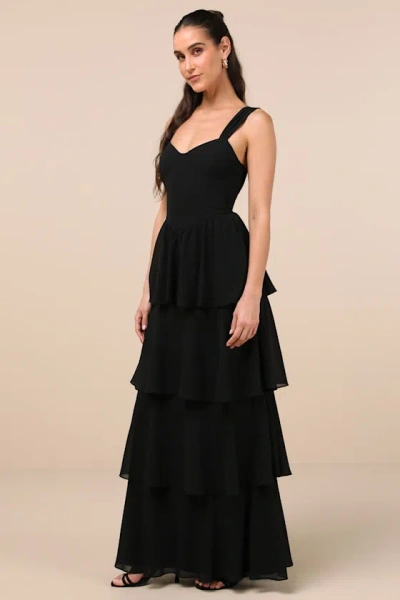 Lulus Carlynda Black Tiered Bustier Maxi Dress In Black
