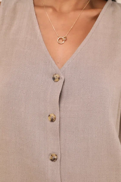 Lulus Casually Sophisticated Brown Linen Sleeveless Button-front Top In Brown