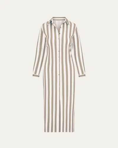 Anemos Collared Button-down Maxi Shirt Dress In Striped Stretch Twill In Azure Stripe
