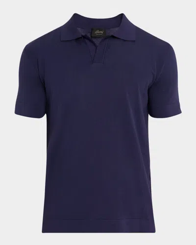 Brioni Men's Cotton And Silk Johnny Collar Polo Shirt In Blue