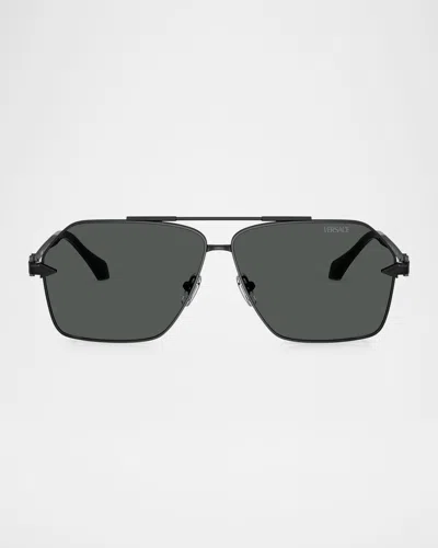 Versace 63mm Pilot Sunglasses In Matte Black
