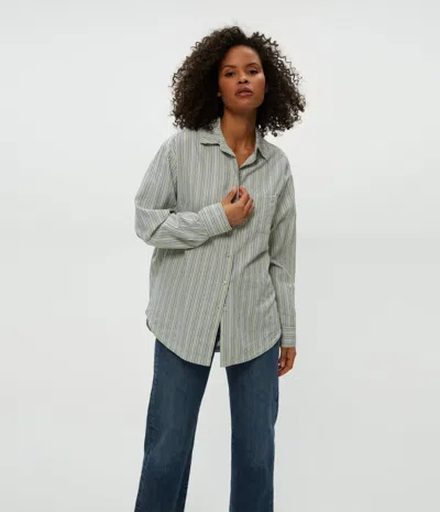 Michael Stars Beau Oversized Button Down-seacrest Stripe In Green Multi In Green