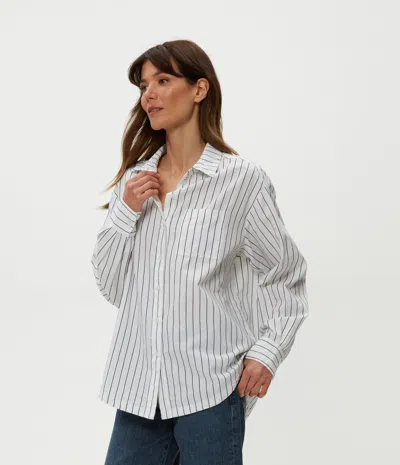 Michael Stars Beau Oversized Button Down Shirt In Navy Stripe In Blue