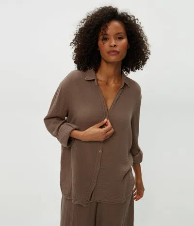 Michael Stars Leo Gauze Button Down Shirt In Cobblestone