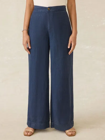 Faherty Sun Strider Wide Leg Linen Pants In Deep Sea Navy