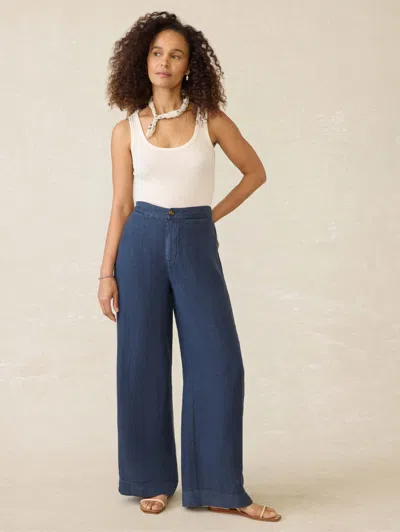 Faherty Sun Strider Wide Leg Linen Pants In Deep Sea Navy