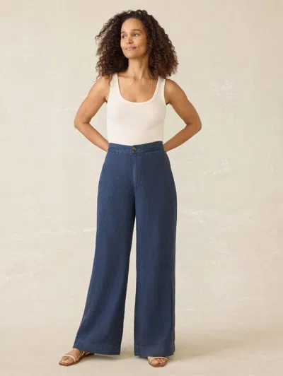 Faherty Sun Strider Wide Leg Linen Pants In Deep Sea Navy