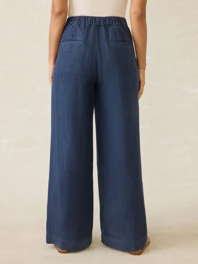Faherty Sun Strider Wide Leg Linen Pants In Deep Sea Navy