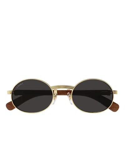 Cartier Wood-detail Sunglasses In 金色