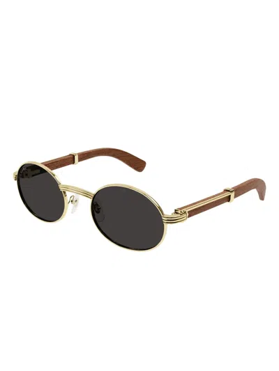 Cartier Wood-detail Sunglasses In 金色