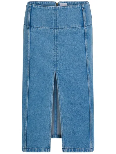 Patou Women's Cotton Denim Belted Midi Skirt In Blue