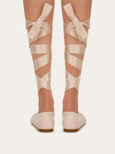 Ferragamo Carice Satin-trimmed Leather Ballet Flats In Pink