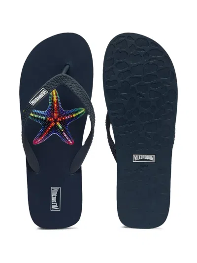 Vilebrequin Vbq Line Flip Flops In Bleu Marine