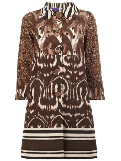 Shop Herno Animal Print Buttoned Coat - Brown