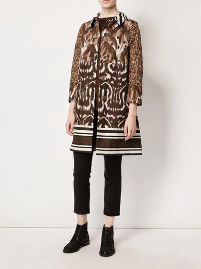 Shop Herno Animal Print Buttoned Coat - Brown