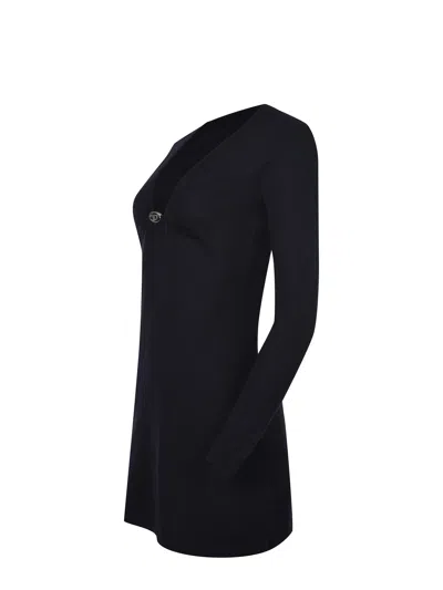 Diesel Placky V-neck Wool Mini Dress In Blue