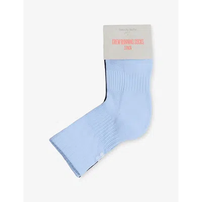 Sweaty Betty Womens Breezeblue Navyblue Logo-embroidered Crew Stretch-jersey Running Socks Pack Of Two Eur 35.5-3 In Breezeblue Navyblue