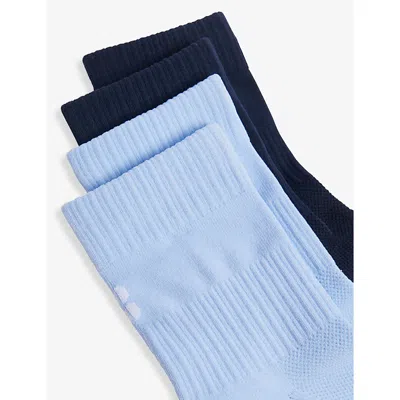Sweaty Betty Womens Breezeblue Navyblue Logo-embroidered Crew Stretch-jersey Running Socks Pack Of Two Eur 35.5-3 In Breezeblue Navyblue