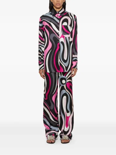 Pucci Marble Print Silk Pants In Black