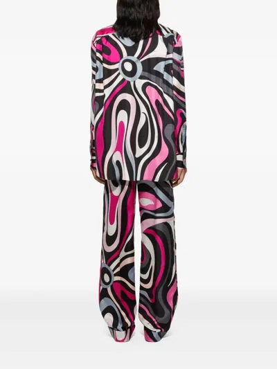 Pucci Marble Print Silk Pants In Black