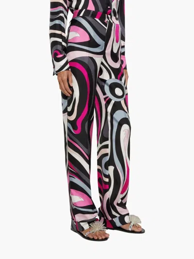 Pucci Marble Print Silk Pants In Black