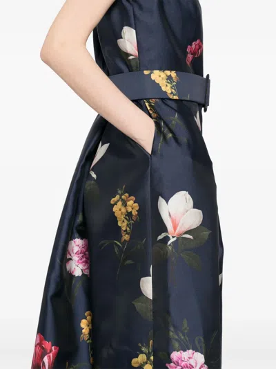 Sachin & Babi Marta Belted Floral-print Mikado Gown In Dark Midnight Garden