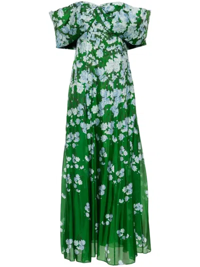 Sachin & Babi Kennedy Gown In Kelly Green Degrade Florals
