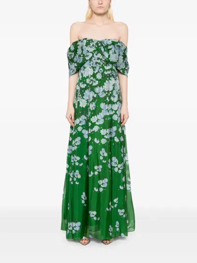 Sachin & Babi Kennedy Gown In Kelly Green Degrade Florals