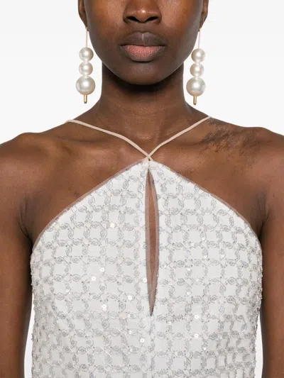 Rotate Birger Christensen Beaded Maxi Dress In Neutrals