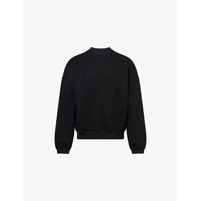 Fear Of God Black Crewneck Sweater With Tonal Logo Lettering Embroidery On The Front
