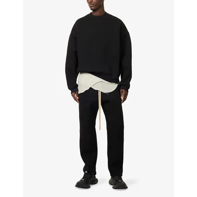 Fear Of God Black Crewneck Sweater With Tonal Logo Lettering Embroidery On The Front