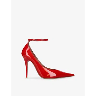 Amina Muaddi 105mm Anok Ankle-strap Pumps In Red