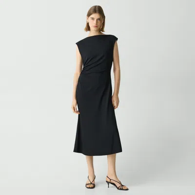 Theory Draped Sweater Dress In Crepe Jersey In Black
