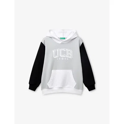 Benetton Womens Logo-print Colour-blocked Cotton Hoody 6-14 Years Multicolo In Multicolor
