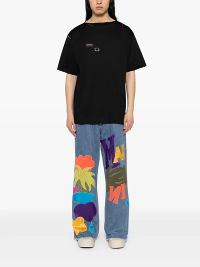 Marni Embroidered T-shirt In Black