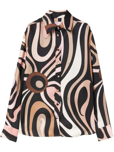 Pucci Abstract Pattern Silk Shirt With Long Sleeves In Black