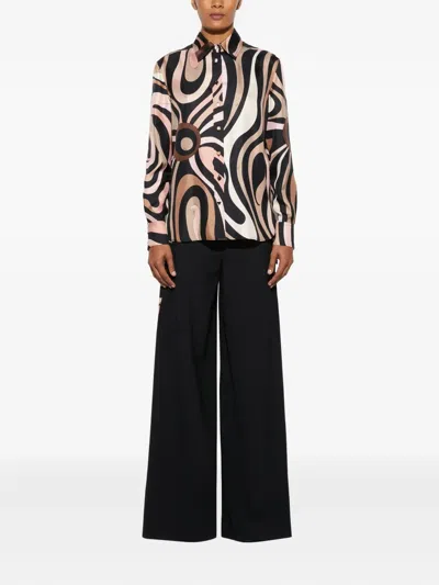 Pucci Abstract Pattern Silk Shirt With Long Sleeves In Black