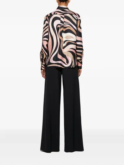 Pucci Abstract Pattern Silk Shirt With Long Sleeves In Black