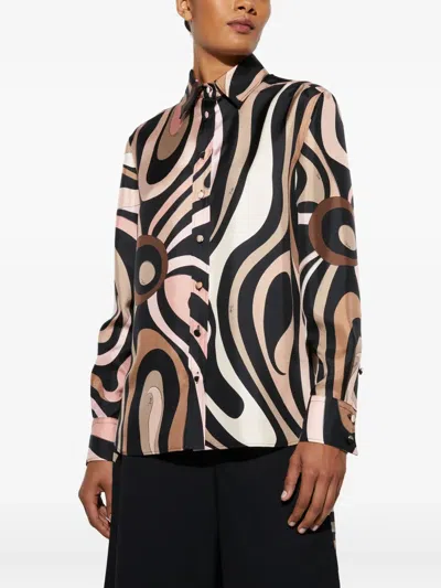 Pucci Abstract Pattern Silk Shirt With Long Sleeves In Black