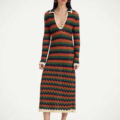 La Doublej Perry Knit Midi Dress In Multicolor Rust & Military
