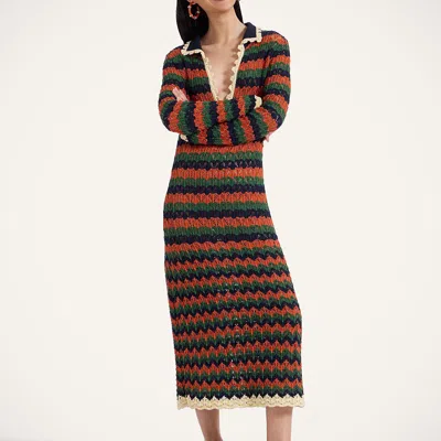 La Doublej Perry Knit Midi Dress In Multicolor Rust & Military