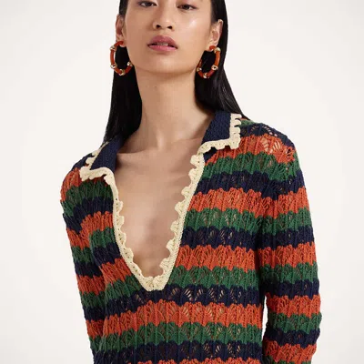 La Doublej Perry Knit Midi Dress In Multicolor Rust & Military