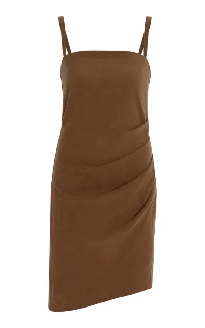 Anemos Nadege Draped Linen-blend Mini Dress In Marron