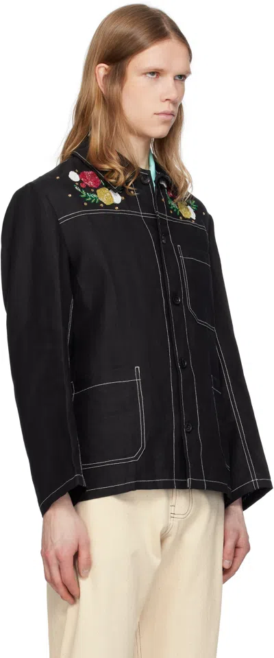 Harago Black Beadwork Double Stitch Jacket In Black